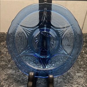 Set of 4- 5.5” Hazel Atlas Royal Lace Vintage Blue Depression Glass Plates